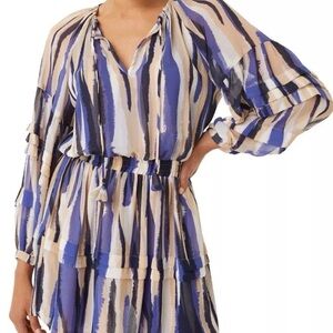 Misa Los Angeles Blue and White Ruffled Wrap Sundress